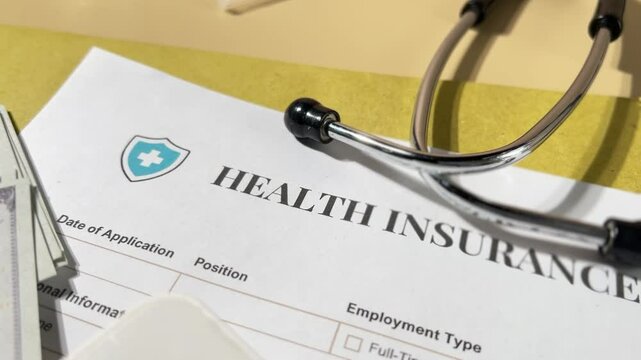 Health Insurance Document on Wooden Desk &ndash; Medical Coverage Concept