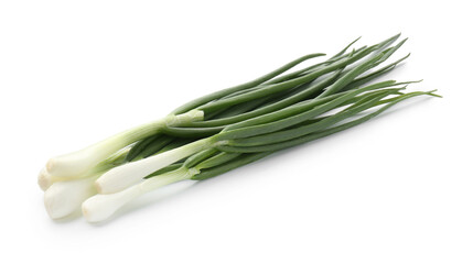 Fresh ripe green onions isolated on white