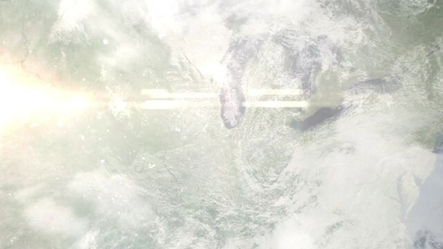 Earth zoom in from space and focus on Cicero, Illinois, USA. Background for travel intro or blog. Satellite view. 3D style Animation. Images from NASA.