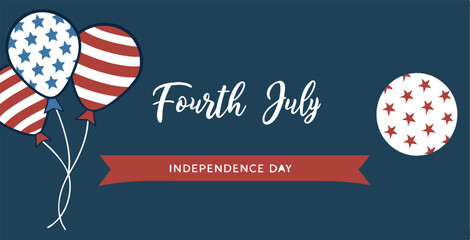 Obraz premium Fourth of July Banner with Patriotic Balloons and Independence Day Typography on Dark Blue Background