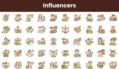 A vibrant collection of diverse illustrations showcasing influencers engaging in various activities, from reading to promoting sustainability, in a colorful and engaging style.
