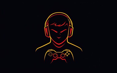 Gamer profile, outline art,  yellow/red