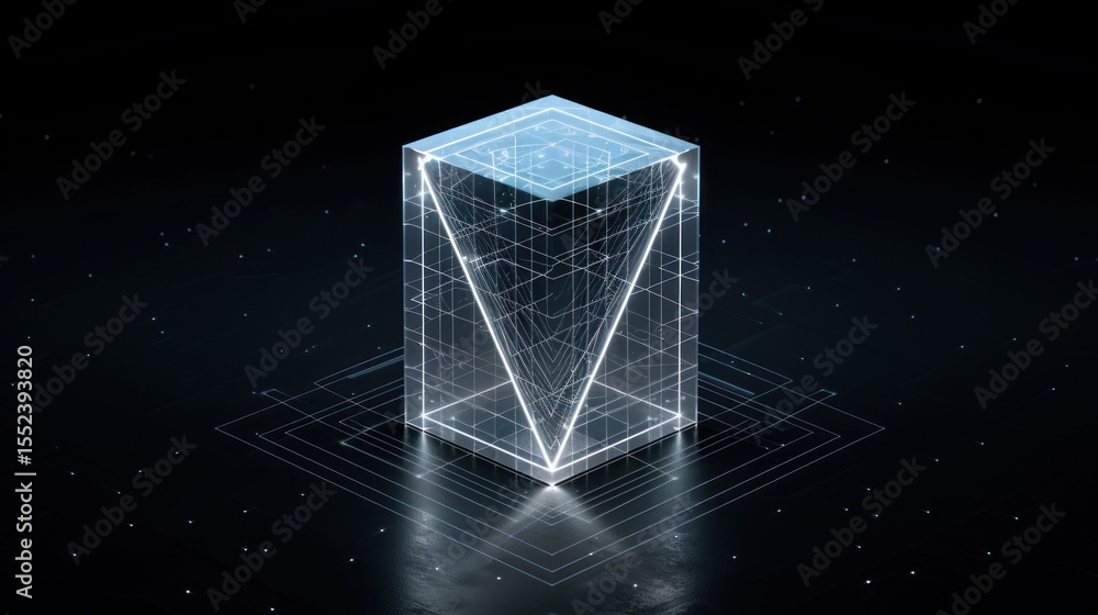 Poster digital cube: abstract 3d render of a futuristic geometric structure
