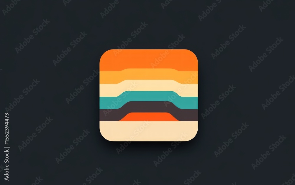 Poster retro lines form stacked, rounded abstract square shape