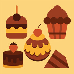 five Chocolate Dessert Collection vector set of chocolate cupcakes
