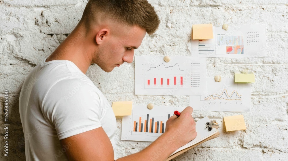 Poster analyzing business data trends office workspace infographic presentation collaborative environment s