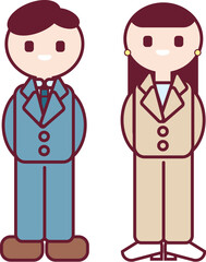 スーツ姿で立っている男女のシンプルなイラスト