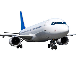 Obraz premium A sleek, white passenger jet with blue tail, poised on the tarmac, ready for takeoff