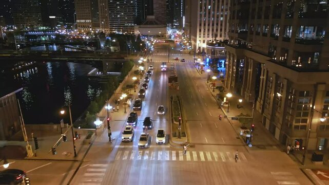 Fire Truck at Night on Chicago Loop Road 