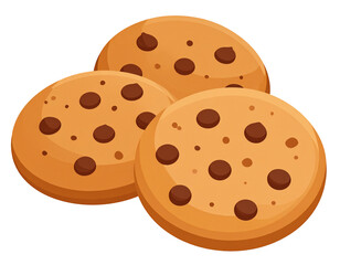 Fototapeta premium Three round, golden-brown chocolate chip cookies