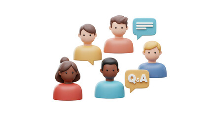 3d Illustration Of Group Meeting With Speech Bubbles And Transparent Background
