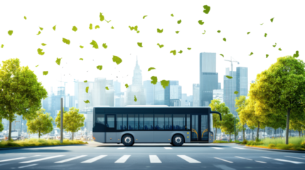 Sustainable mobility electric bus gliding through urban streets for eco-friendly public transportation isolated on white background