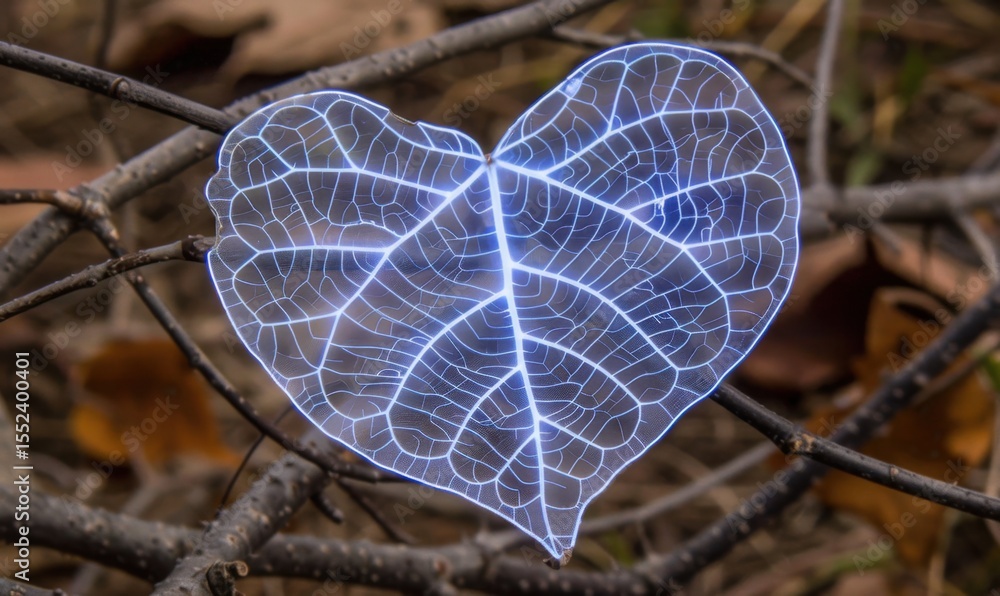 Poster translucent heart leaf displaying intricate vein structure in natural light