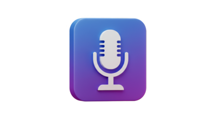 3d Render of Blue Purple Gradient Microphone Icon Transparent Background