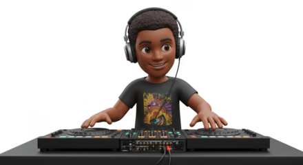 3D Illustration of Young Boy Playing Music As DJ Mixer On Isolated Background