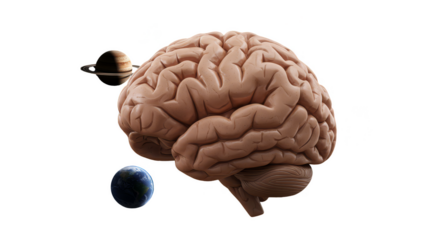 3d Render of Brain with Planets in Space Transparent Background