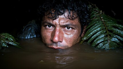 Man Emerging From Dark Waters with Fern