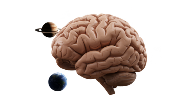 3d Render of Brain with Planets in Space Transparent Background