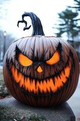 Menacing Halloween Pumpkin with Glowing Eyes