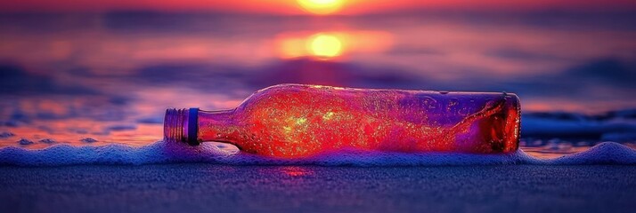 Message in a bottle at sunset.