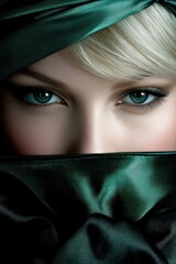 Mesmerizing Emerald Eyes Peeking From Green Silk