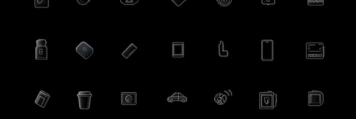 Minimalist Outline Icons on Black Background