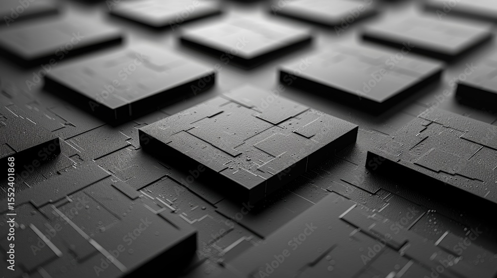 Poster microchips are forming a futuristic technological surface, creating a network of interconnected elem