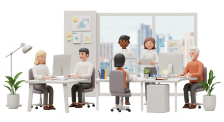 3d Render Office Team People in Meeting at Transparent Background
