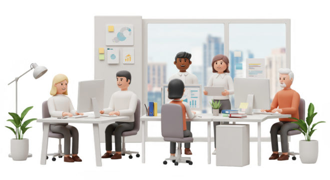 3d Render Office Team People in Meeting at Transparent Background