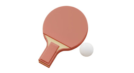 3d Render Table Tennis Paddle with White Ball on Transparent Backdrop
