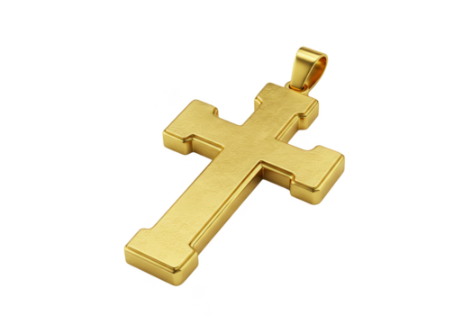 3d Rendering Gold Cross Pendant Faith Symbol On Transparent Background