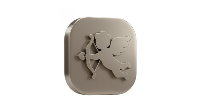 3d Rendering Gray Cupid Icon with Arrow and Bow Valentine Isolated