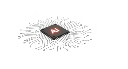 3D Rendering of Artificial Intelligence Chip on Transparent Background