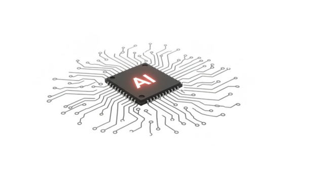 3D Rendering of Artificial Intelligence Chip on Transparent Background