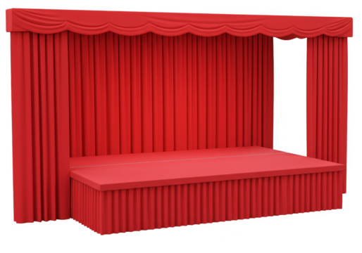 3D Rendering of Empty Red Curtained Stage Isolated on Transparent