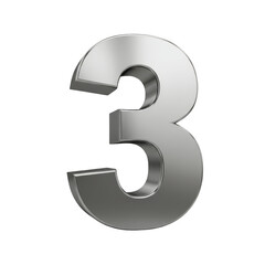 Naklejka premium 3D Rendering of Metallic Silver Number Three Isolated on Transparent