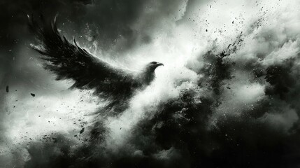 Monochrome Eagle Soaring Through Abstract Storm