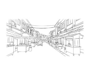 Line Art of Jalan Alor, Kuala Lumpur