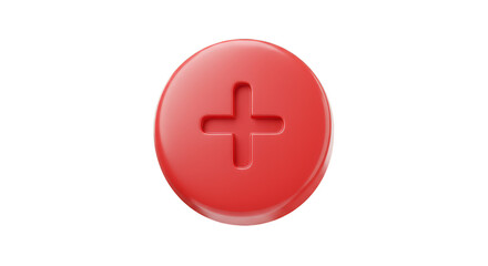 Obraz premium 3d Rendering Red Plus Button Icon Sign on Transparent Background