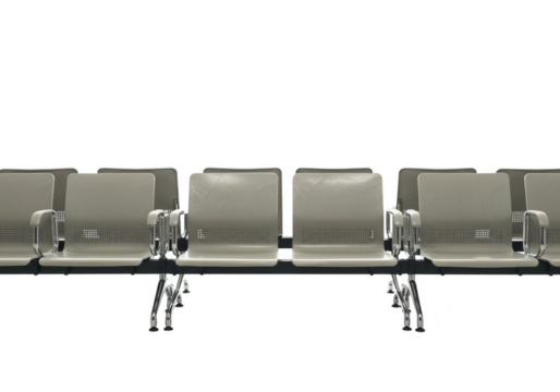 3D Rendering Of Row Of Gray Metallic Airport Seats Isolated Background