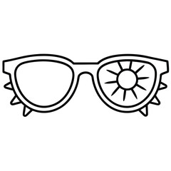 Minimalist black and white line art icon of stylish sunglasses