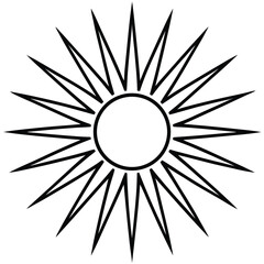 black and white lineart icon of sun rays reflectin