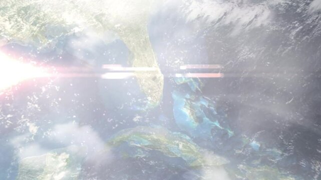 Earth zoom in from space and focus on Davie, Florida, USA. Background for travel intro or blog. Satellite view. 3D style Animation. Images from NASA.