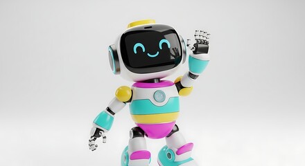 A cute robot waving hello with a cheerful face
