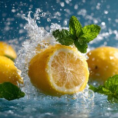 A photo of a halved lemon splashing video, generation AI 