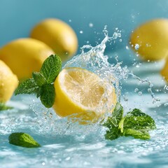 A photo of a halved lemon splashing video, generation AI 