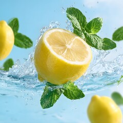 A photo of a halved lemon splashing video, generation AI 