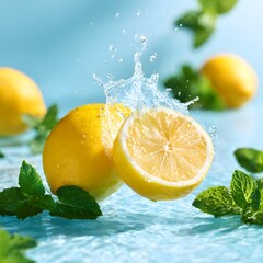 A photo of a halved lemon splashing video, generation AI 