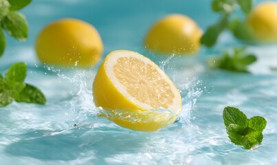 A photo of a halved lemon splashing video, generation AI 