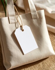 Natural Canvas Tote Bag With Blank Tag for Customization and Branding